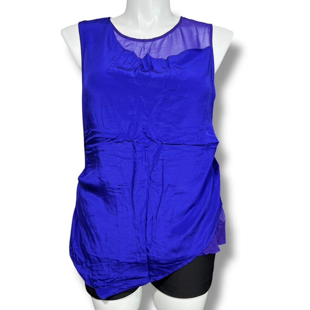 Heather Womens Blouse Shirt Top Silk Satin Ribbed Sleeveless Pullover Blue XL
